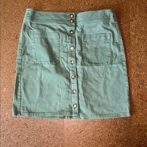 LOFT Sage Button-Front Mini Skirt